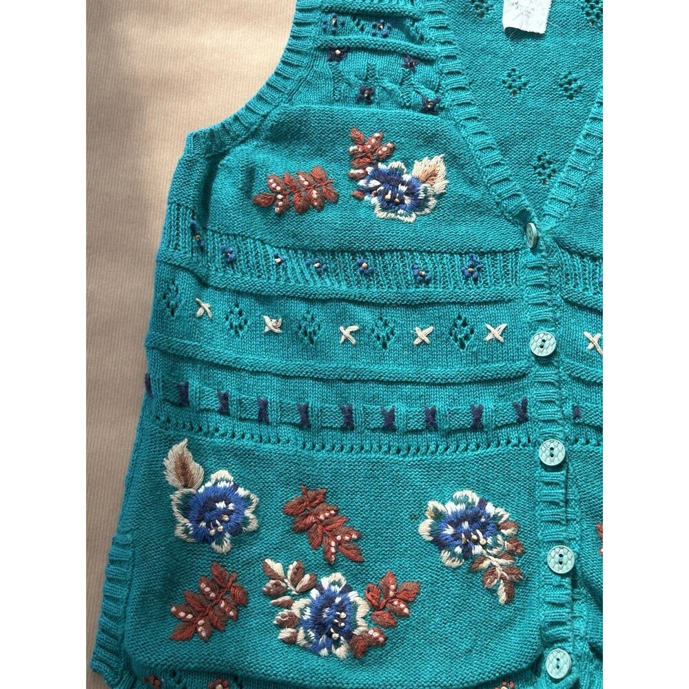 Jantzen Teal Embroidered Knit Vest - Picture 4 of 9